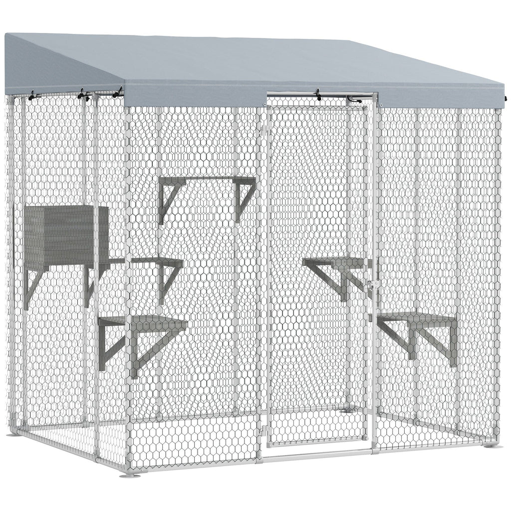 Large 79" Catio with water-ready Canopy and Sleeping Box for 1-3 Cats