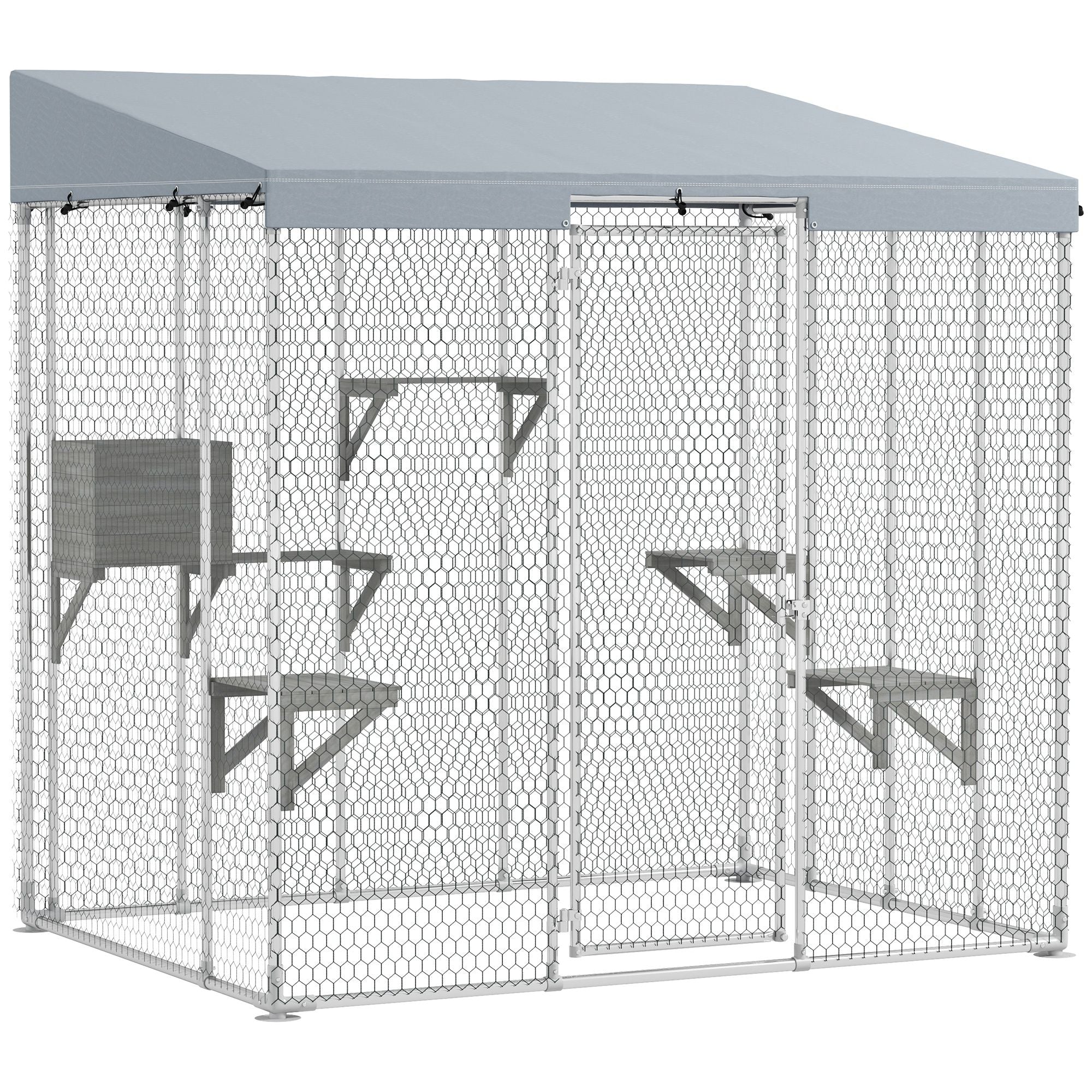 Large 79" Catio with water-ready Canopy and Sleeping Box for 1-3 Cats