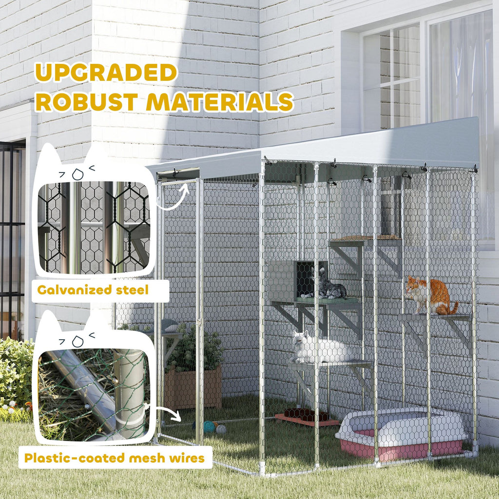 Large 79" Catio with water-ready Canopy and Sleeping Box for 1-3 Cats
