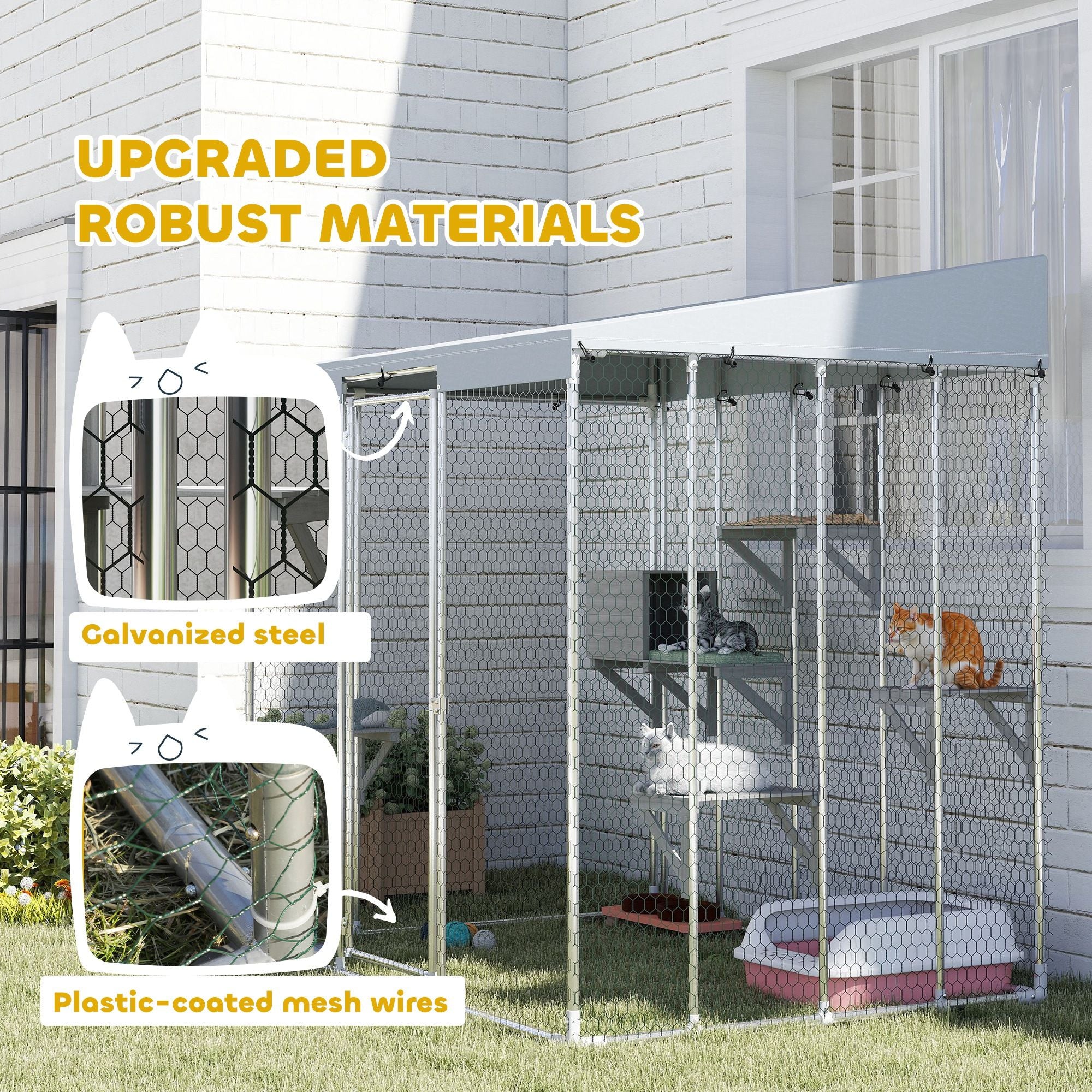 Large 79" Catio with water-ready Canopy and Sleeping Box for 1-3 Cats