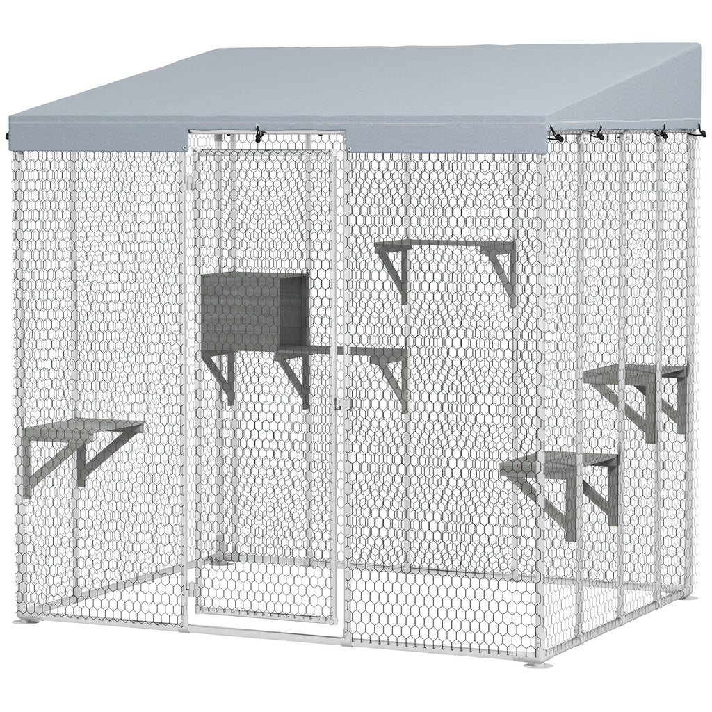 Large 79" Catio with water-ready Canopy and Sleeping Box for 1-3 Cats