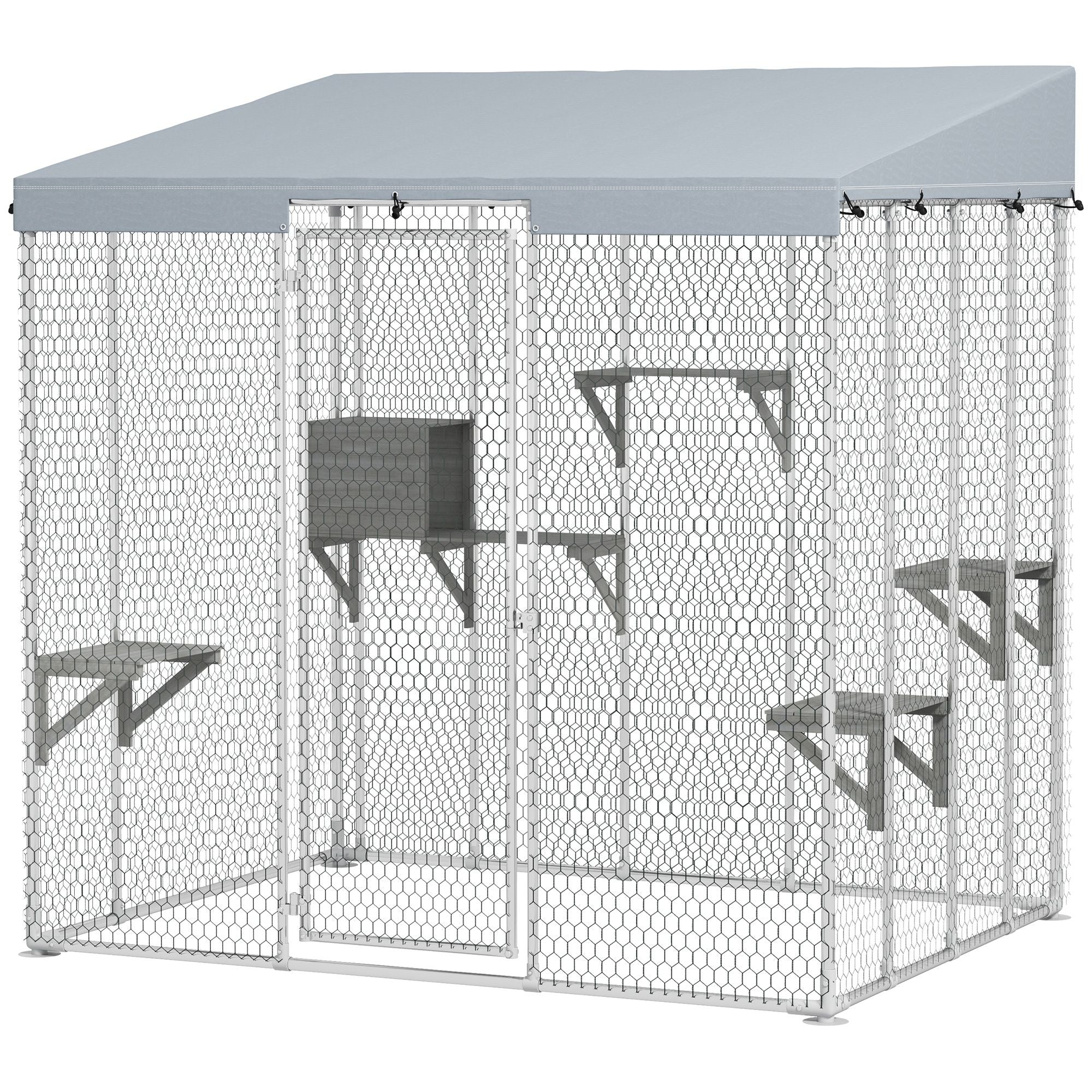 Large 79" Catio with water-ready Canopy and Sleeping Box for 1-3 Cats