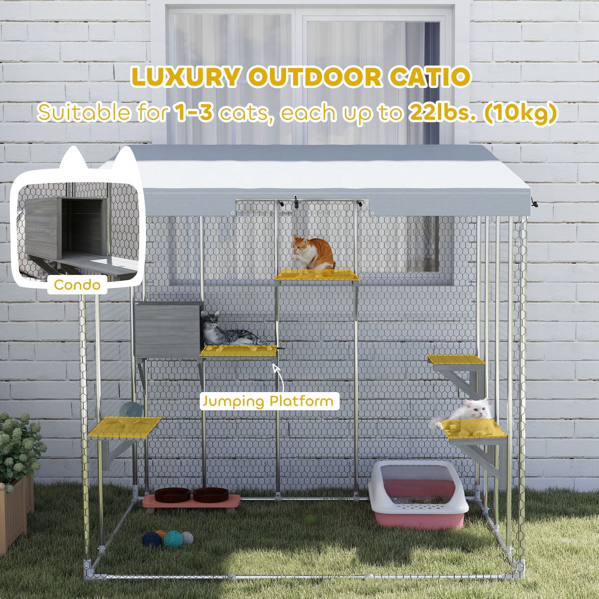 Large 79" Catio with water-ready Canopy and Sleeping Box for 1-3 Cats
