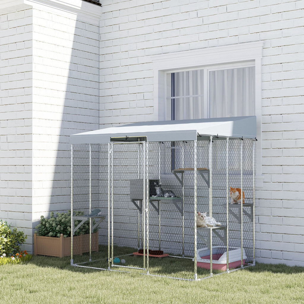 Large 79" Catio with water-ready Canopy and Sleeping Box for 1-3 Cats