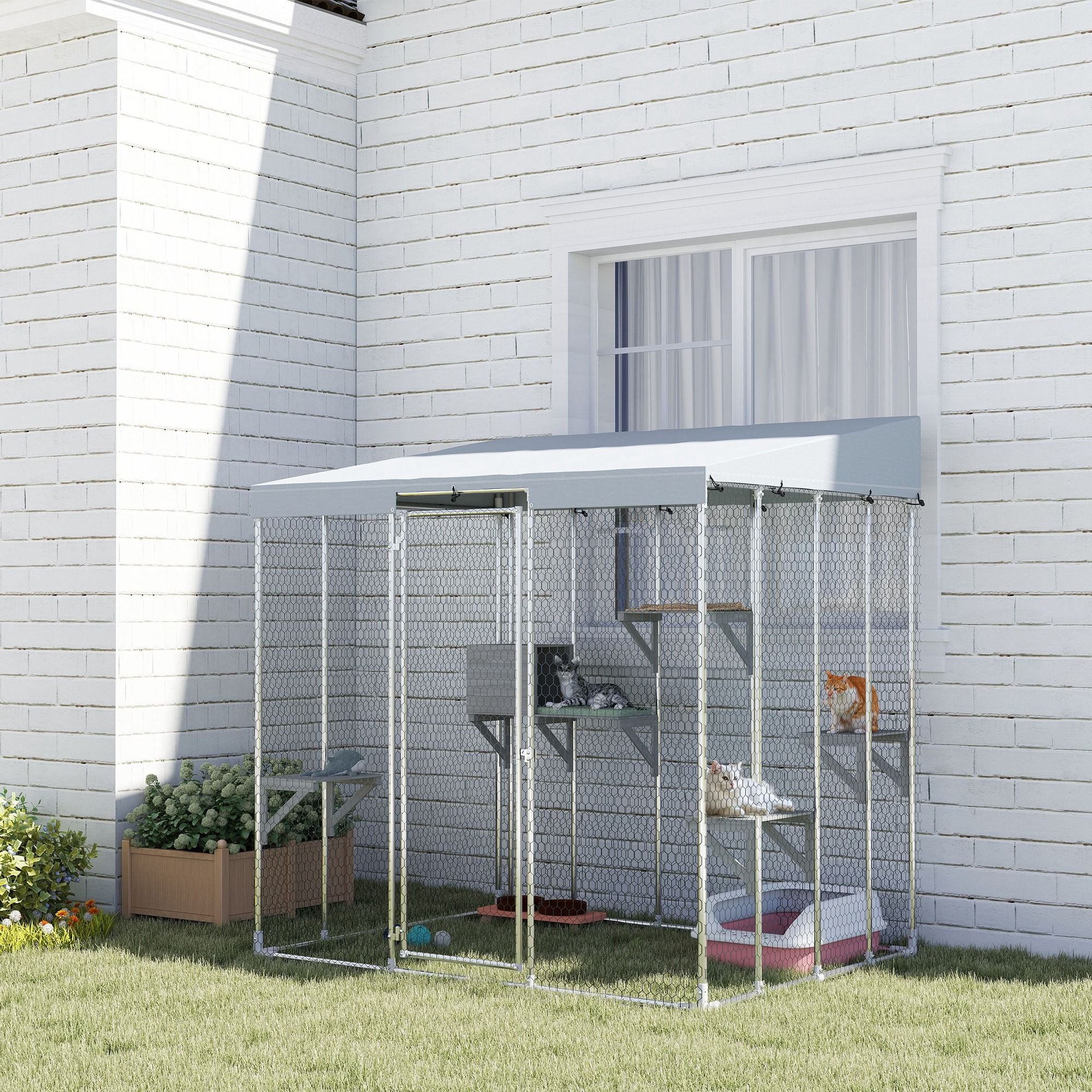 Large 79" Catio with water-ready Canopy and Sleeping Box for 1-3 Cats