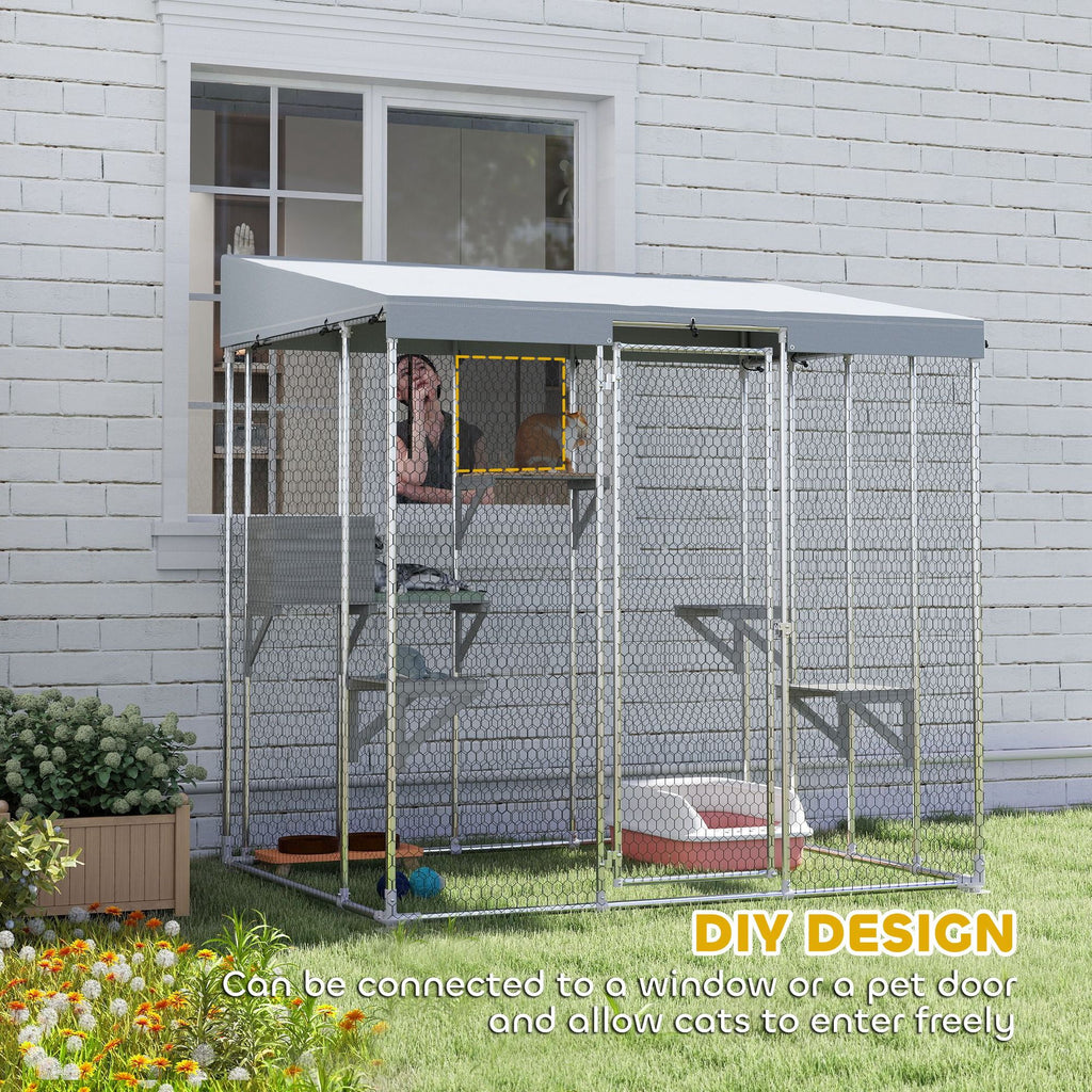 Large 79" Catio with water-ready Canopy and Sleeping Box for 1-3 Cats