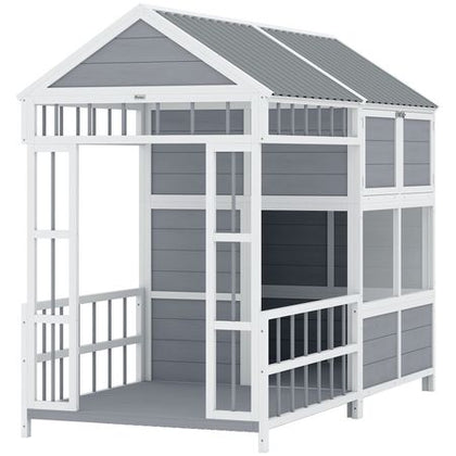Large furniture-style Dog House with Porch, Storage Cabinet & Windows