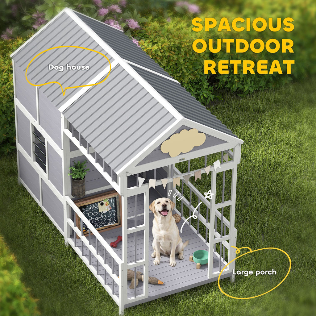 Large furniture-style Dog House with Porch, Storage Cabinet & Windows