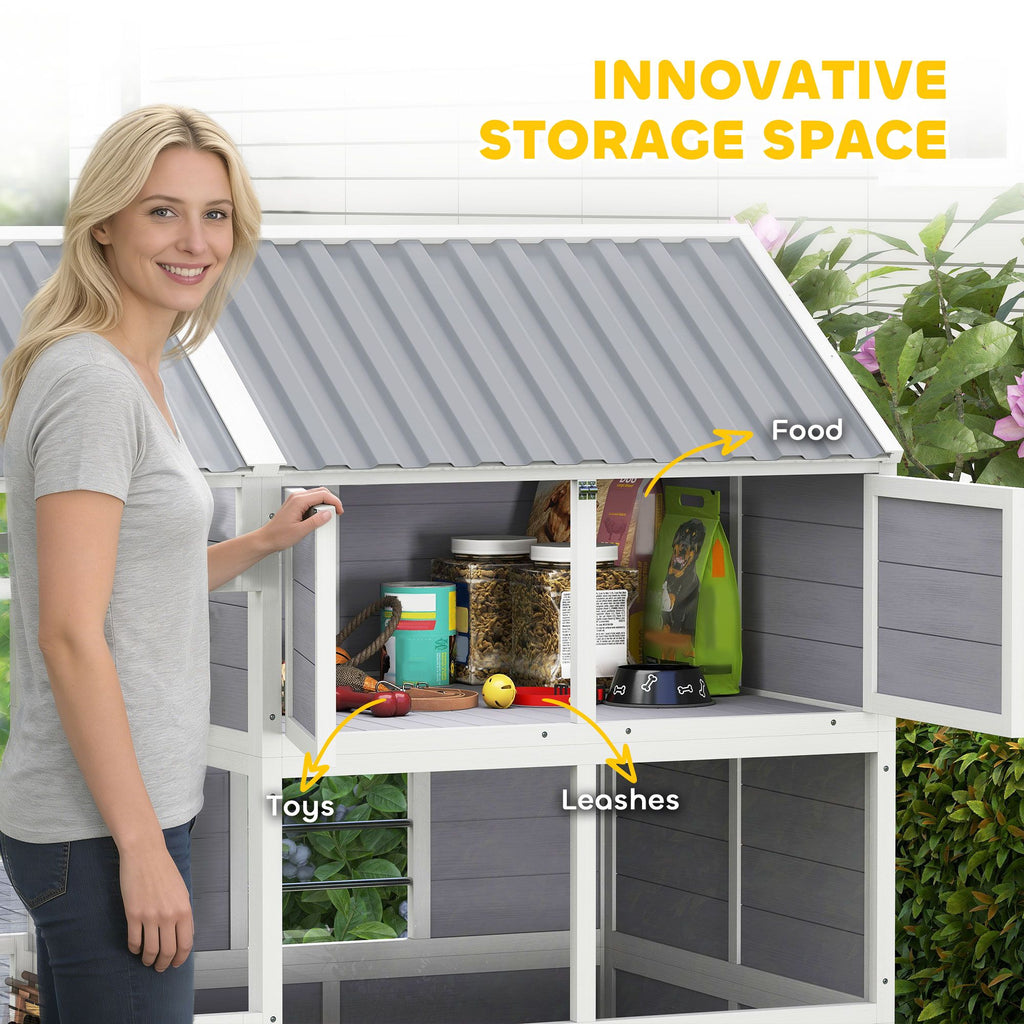 Large furniture-style Dog House with Porch, Storage Cabinet & Windows