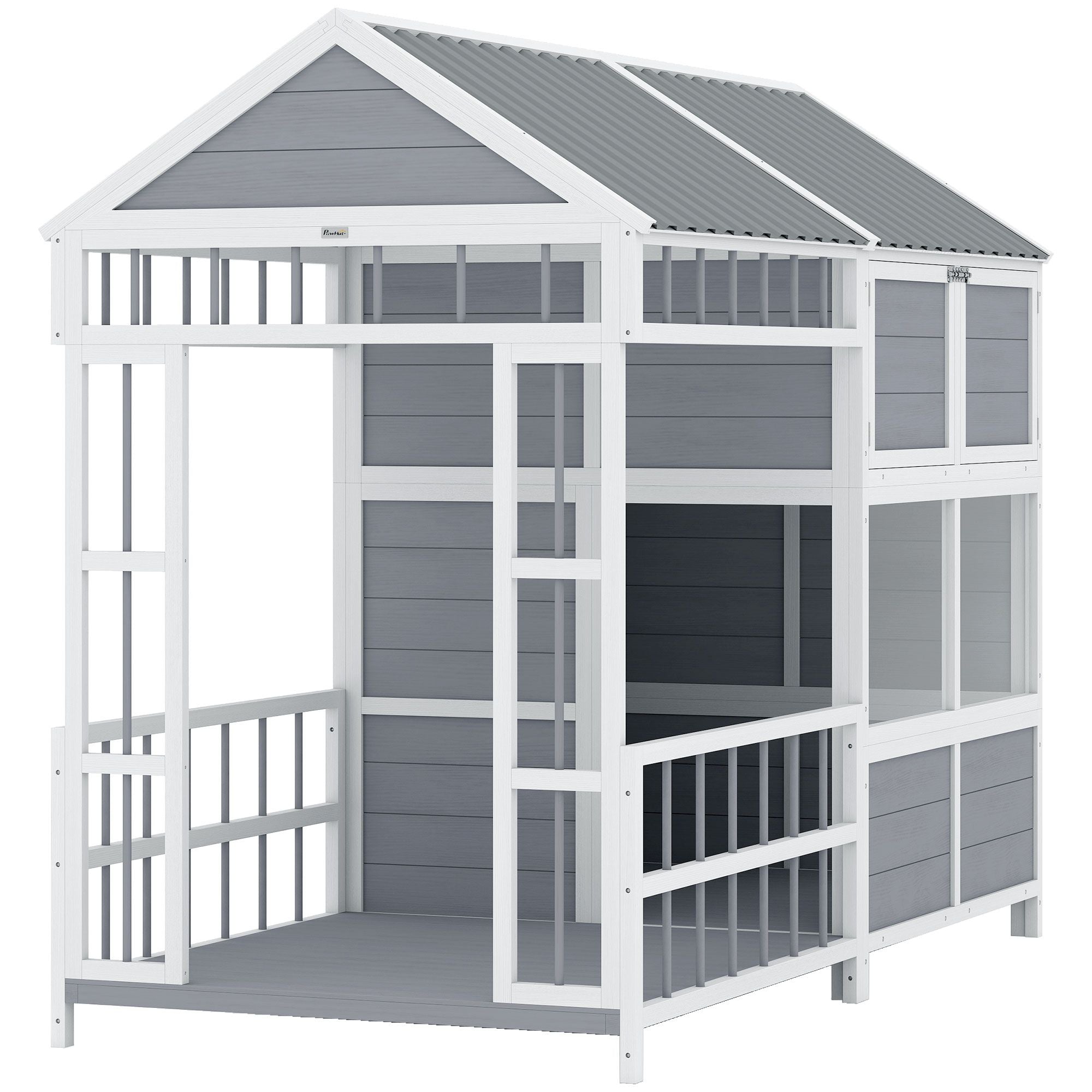 Large furniture-style Dog House with Porch, Storage Cabinet & Windows