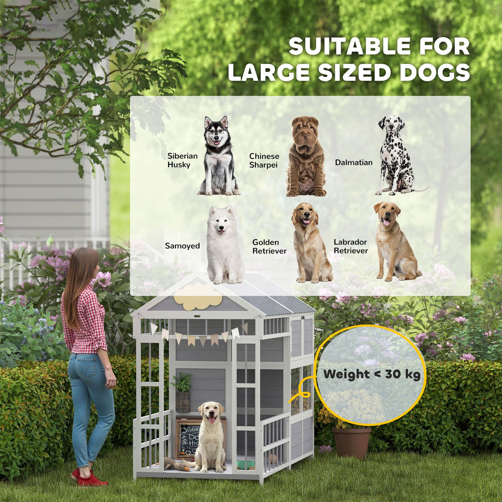 Large furniture-style Dog House with Porch, Storage Cabinet & Windows