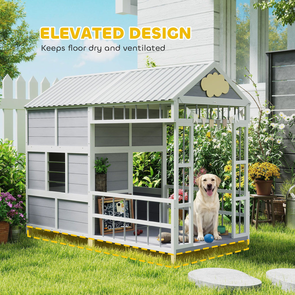 Large furniture-style Dog House with Porch, Storage Cabinet & Windows