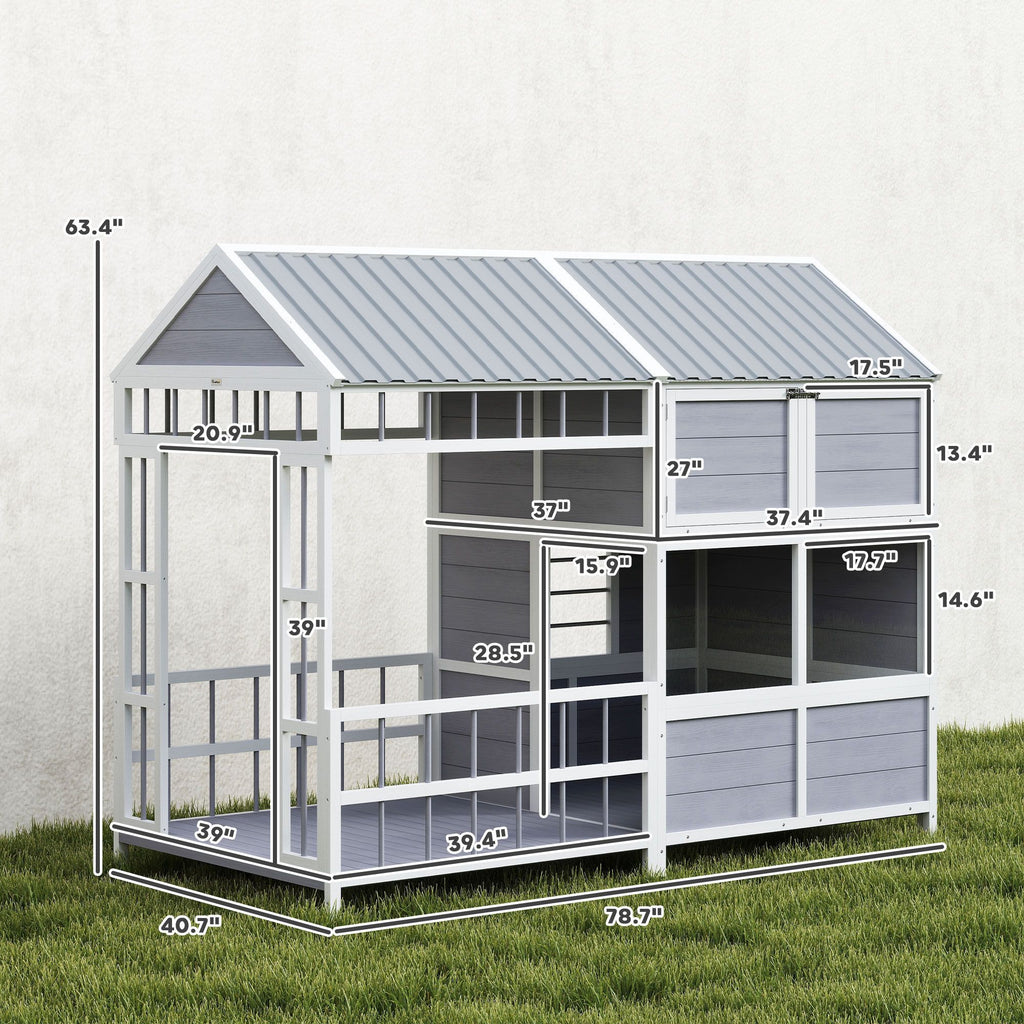 Large furniture-style Dog House with Porch, Storage Cabinet & Windows