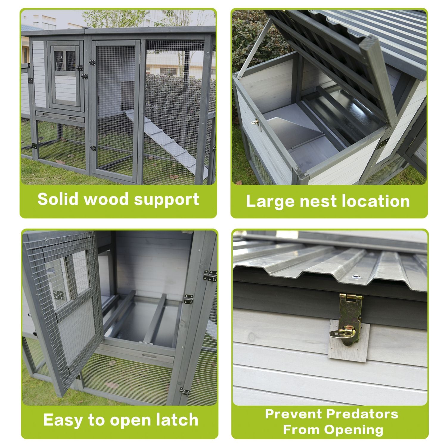 Large 79" furniture-style Chicken Coop with Upgraded Perches & Weatherproof Roof