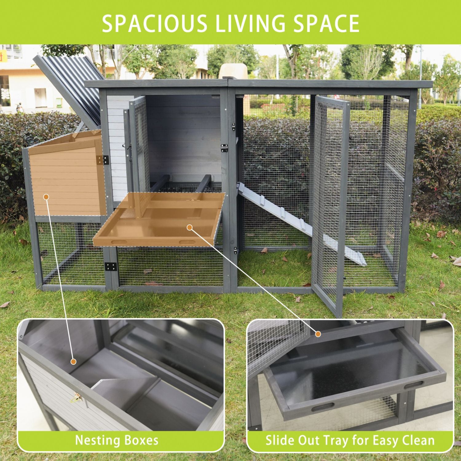Large 79" furniture-style Chicken Coop with Upgraded Perches & Weatherproof Roof