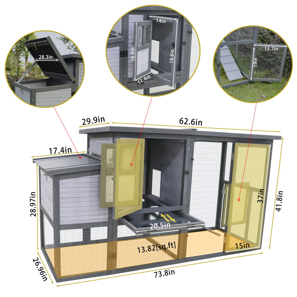Large 79" furniture-style Chicken Coop with Upgraded Perches & Weatherproof Roof
