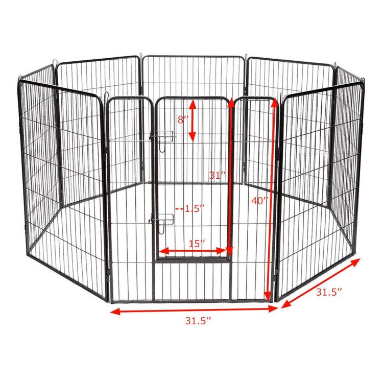 8 Metal Panel Heavy Duty Pet Playpen Dog Fence with Door 40 Inch
