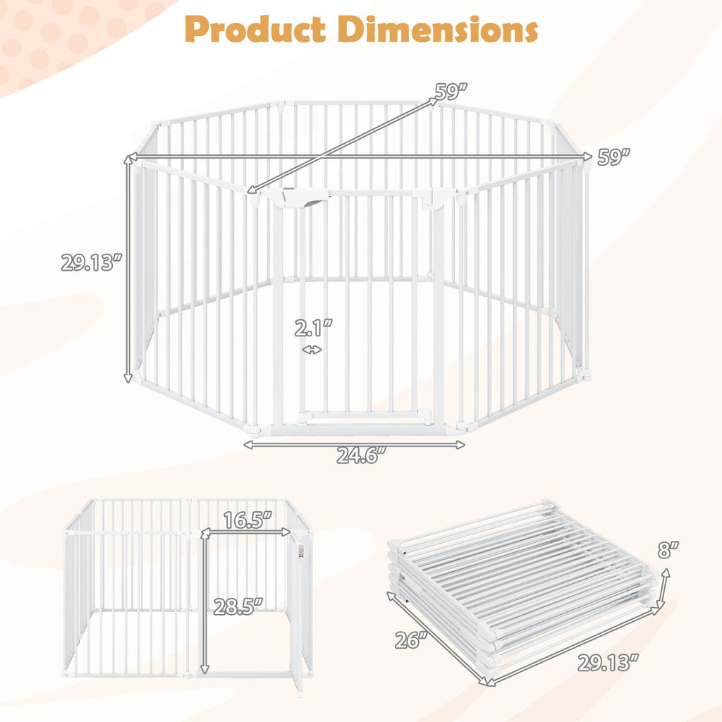 8-Panel Extra Wide Baby Gate: Auto-Close Door & Expandable Design for Pets & Kids
