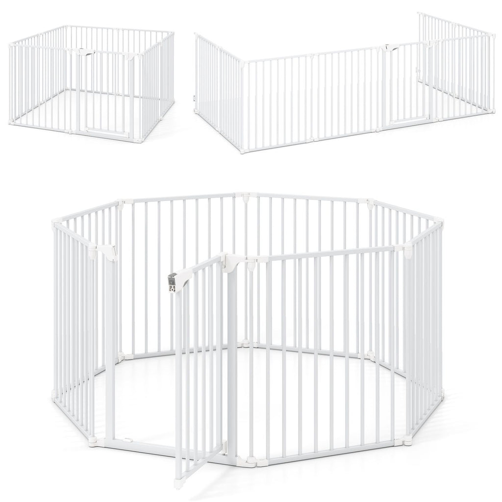 8-Panel Extra Wide Baby Gate: Auto-Close Door & Expandable Design for Pets & Kids