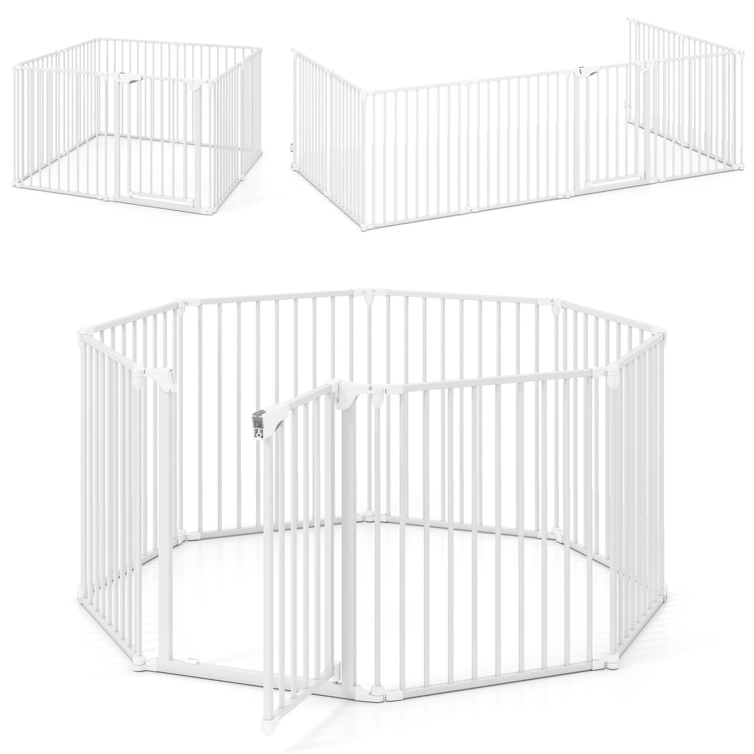 8-Panel Extra Wide Baby Gate: Auto-Close Door & Expandable Design for Pets & Kids