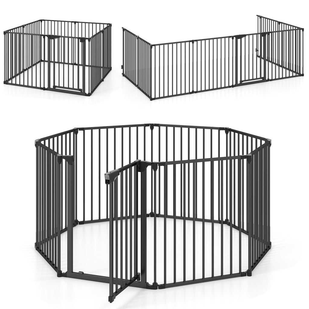 8-Panel Extra Wide Baby Gate: Auto-Close Door & Expandable Design for Pets & Kids