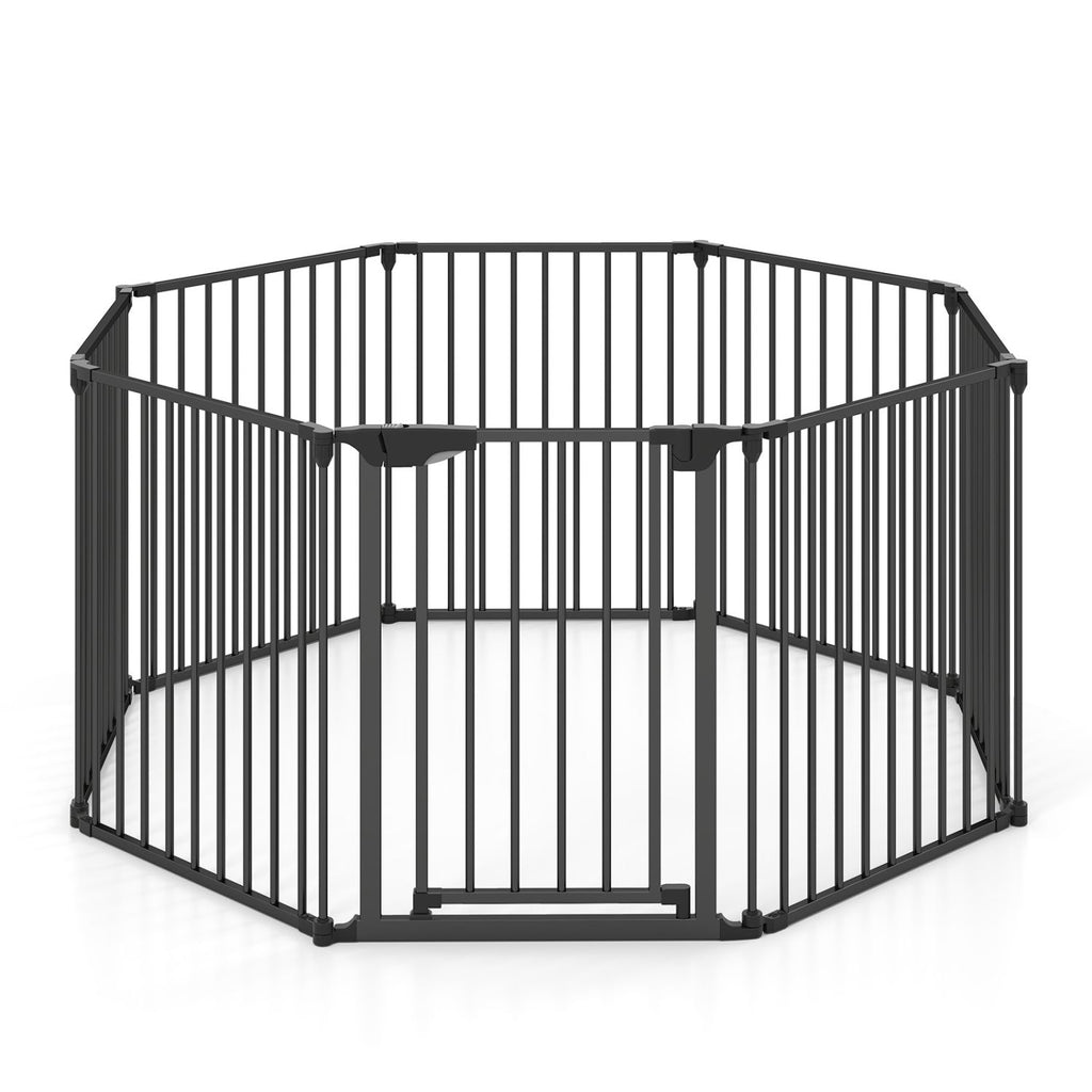 8-Panel Extra Wide Baby Gate: Auto-Close Door & Expandable Design for Pets & Kids