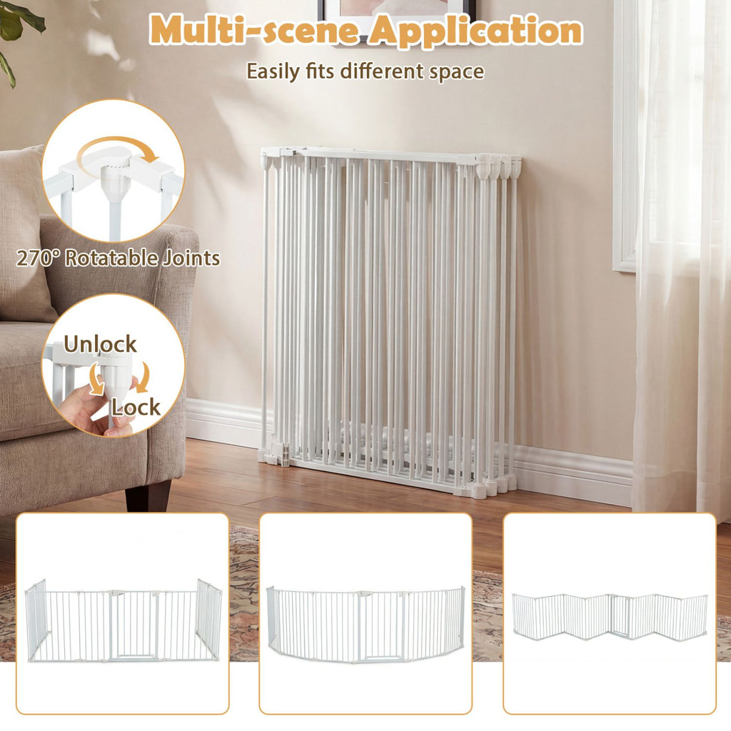 8-Panel Extra Wide Baby Gate: Auto-Close Door & Expandable Design for Pets & Kids