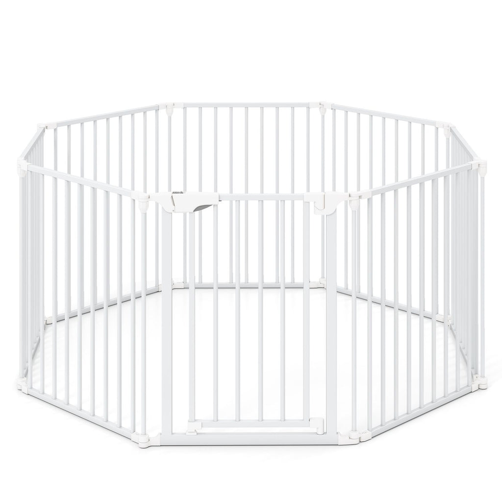 8-Panel Extra Wide Baby Gate: Auto-Close Door & Expandable Design for Pets & Kids