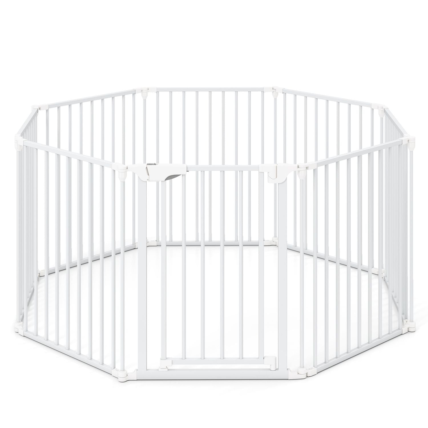 8-Panel Extra Wide Baby Gate: Auto-Close Door & Expandable Design for Pets & Kids