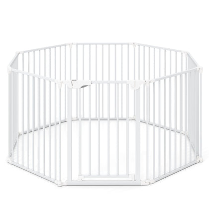 8-Panel Extra Wide Baby Gate: Auto-Close Door & Expandable Design for Pets & Kids