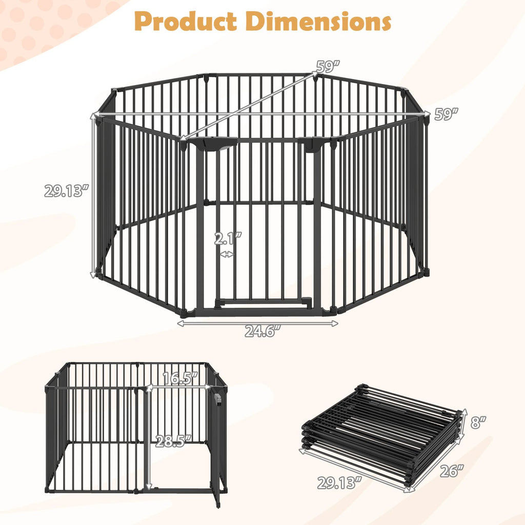 8-Panel Extra Wide Baby Gate: Auto-Close Door & Expandable Design for Pets & Kids