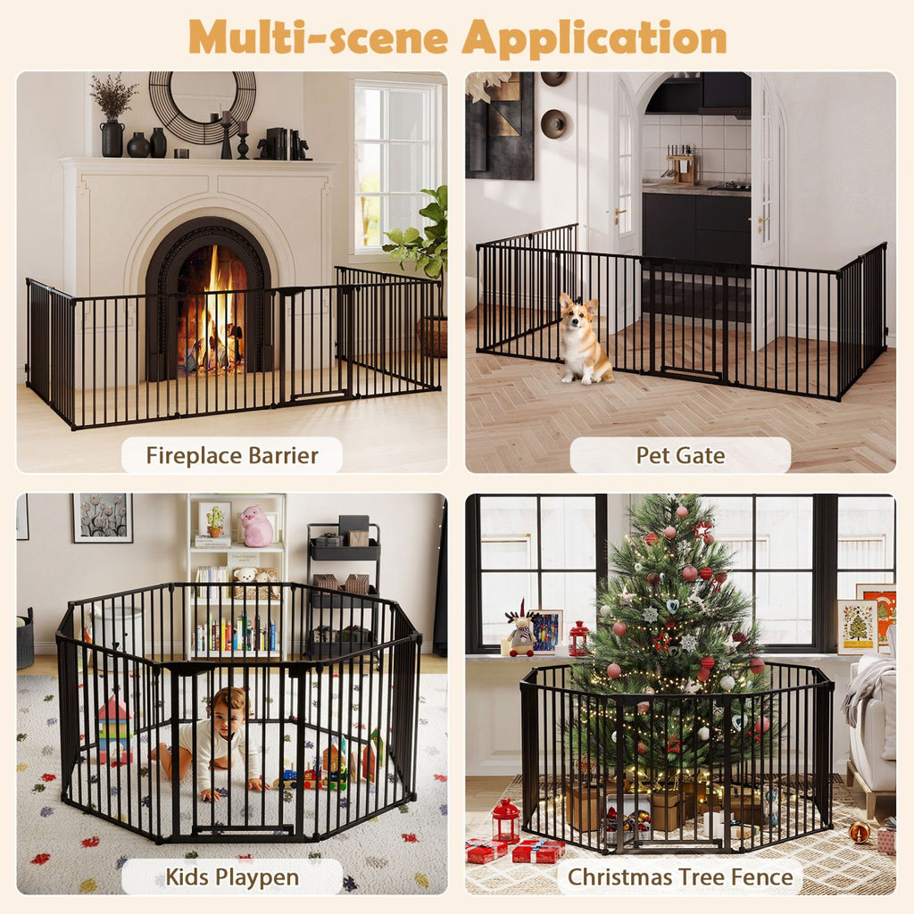 8-Panel Extra Wide Baby Gate: Auto-Close Door & Expandable Design for Pets & Kids