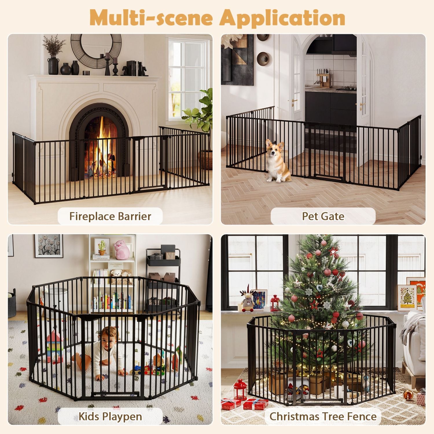 8-Panel Extra Wide Baby Gate: Auto-Close Door & Expandable Design for Pets & Kids