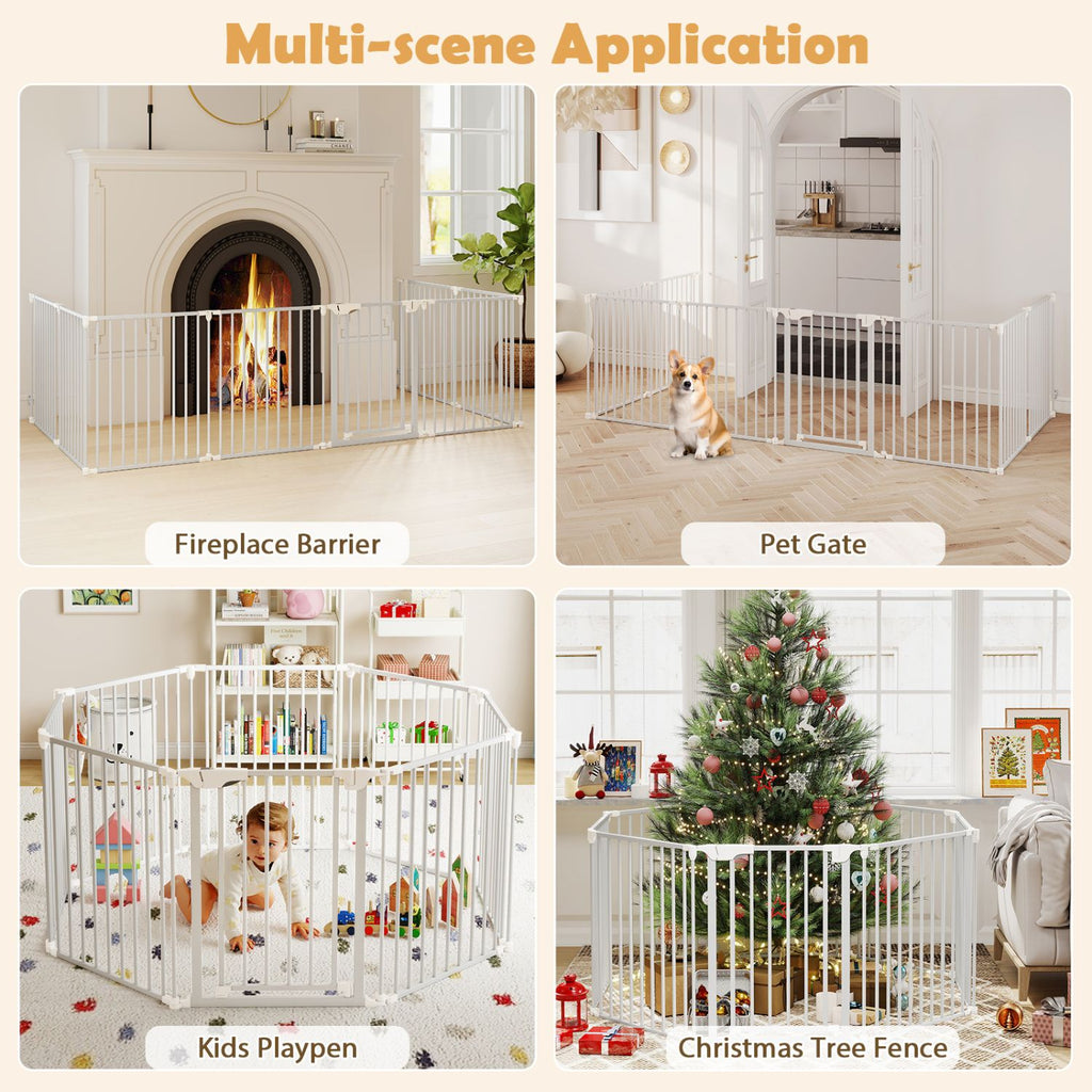8-Panel Extra Wide Baby Gate: Auto-Close Door & Expandable Design for Pets & Kids
