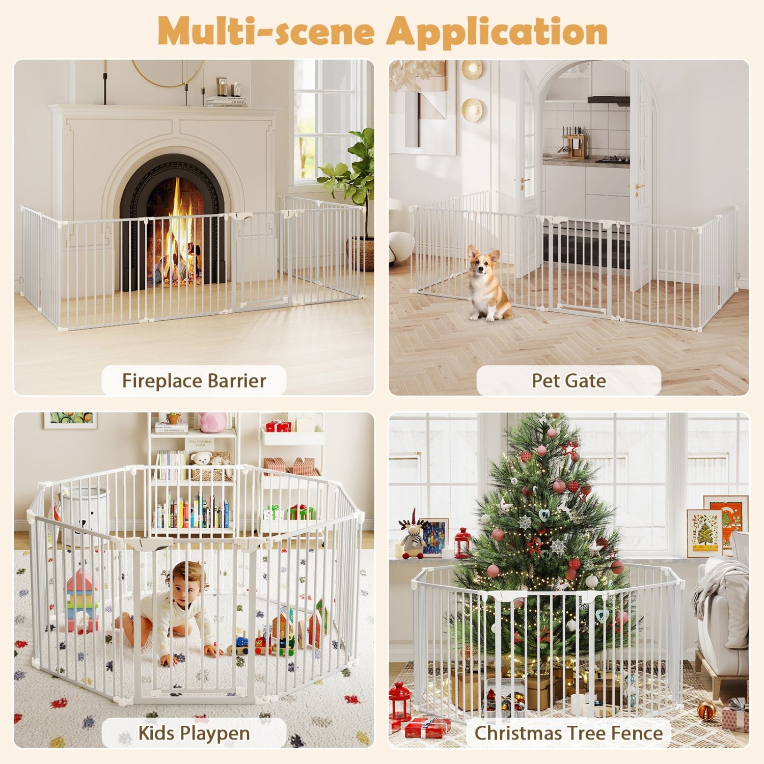 8-Panel Extra Wide Baby Gate: Auto-Close Door & Expandable Design for Pets & Kids