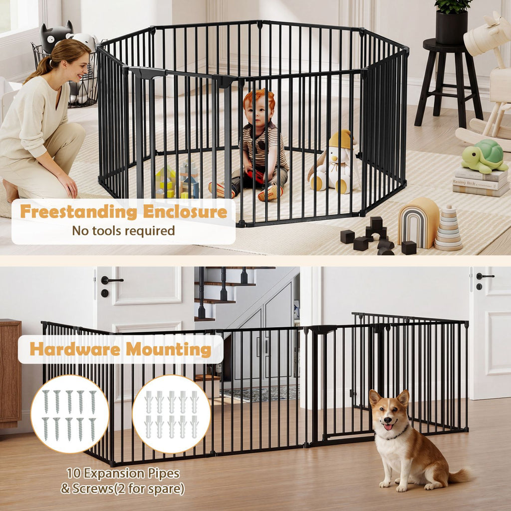 8-Panel Extra Wide Baby Gate: Auto-Close Door & Expandable Design for Pets & Kids