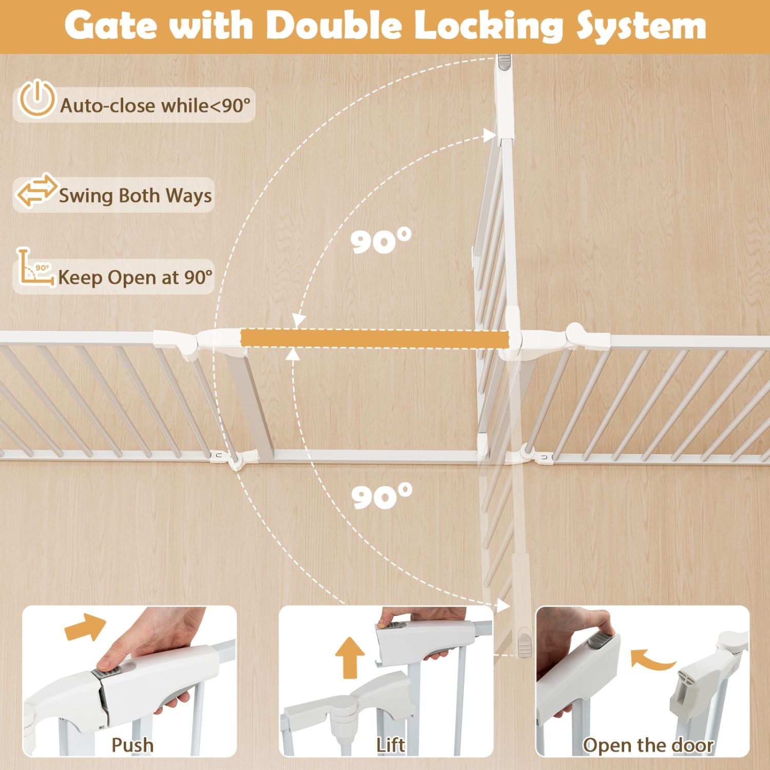 8-Panel Extra Wide Baby Gate: Auto-Close Door & Expandable Design for Pets & Kids