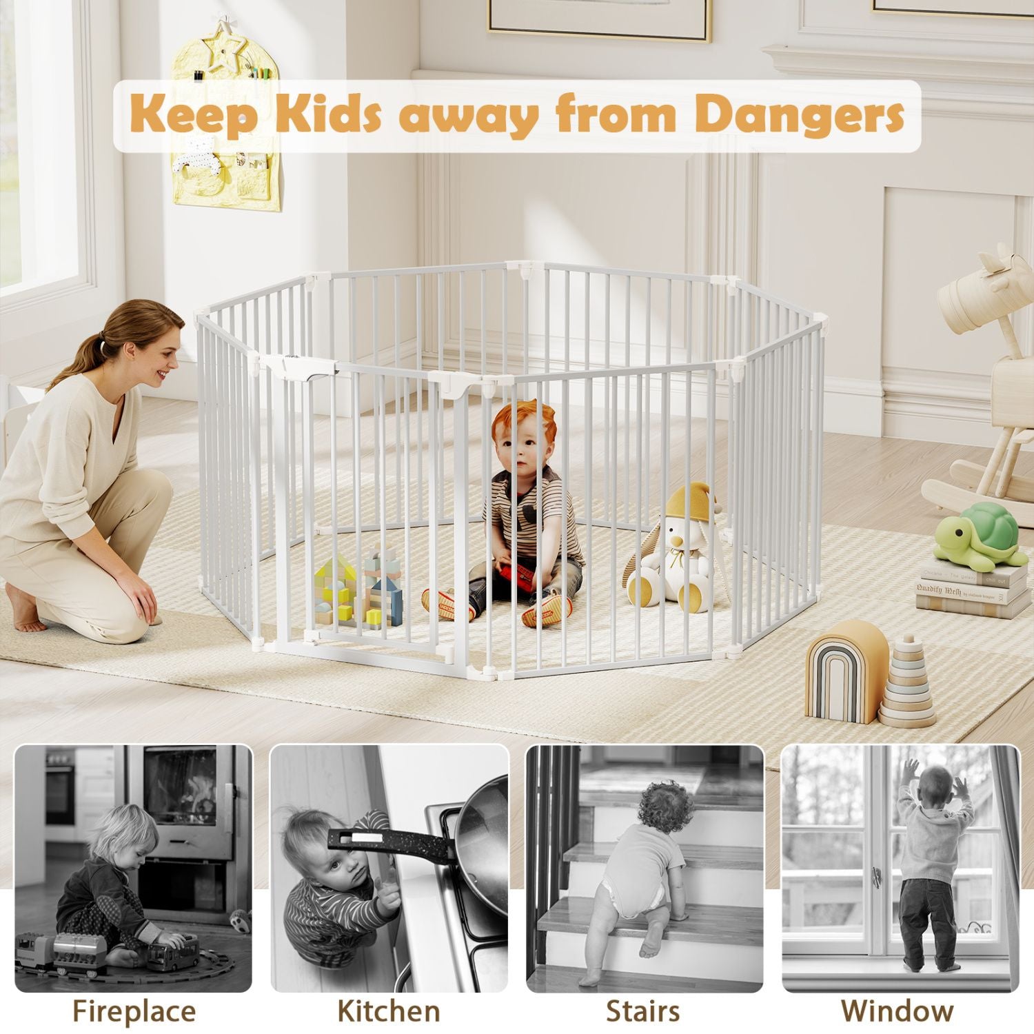 8-Panel Extra Wide Baby Gate: Auto-Close Door & Expandable Design for Pets & Kids