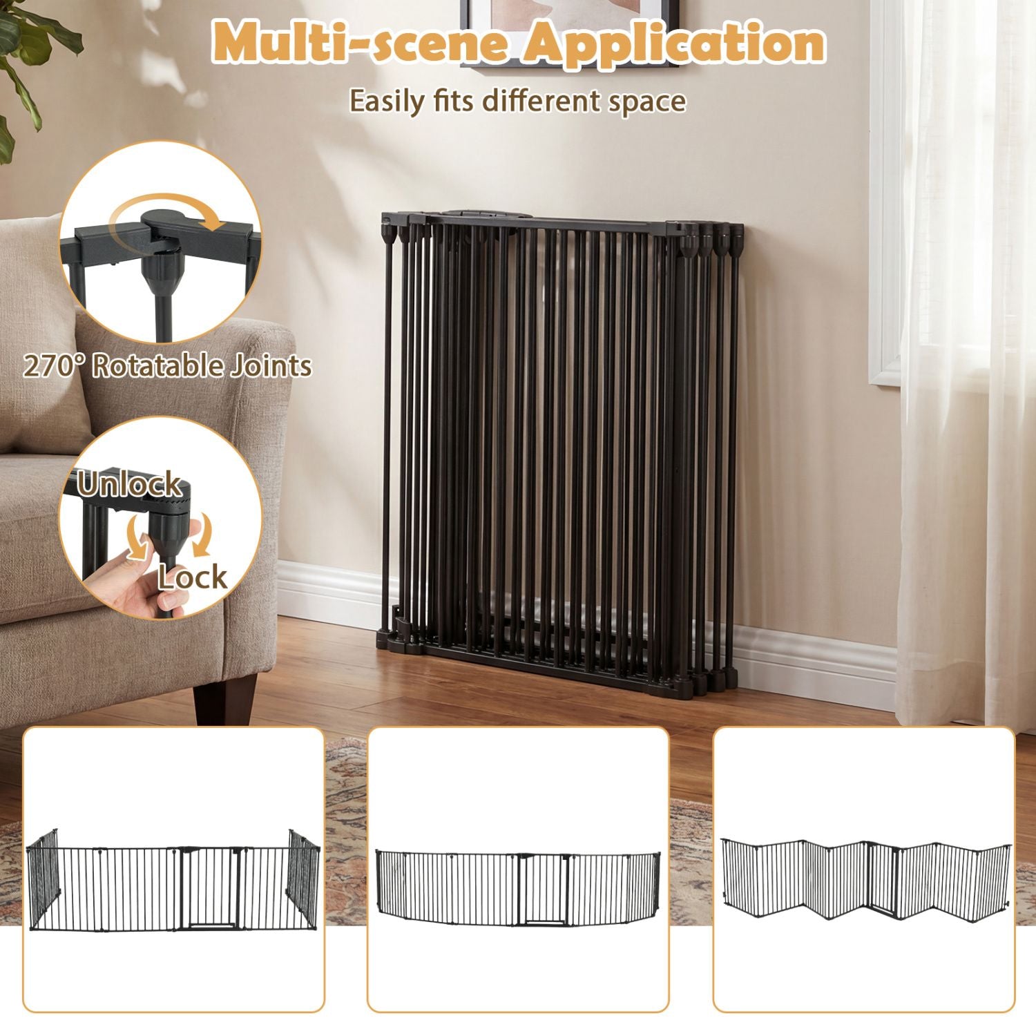 8-Panel Extra Wide Baby Gate: Auto-Close Door & Expandable Design for Pets & Kids