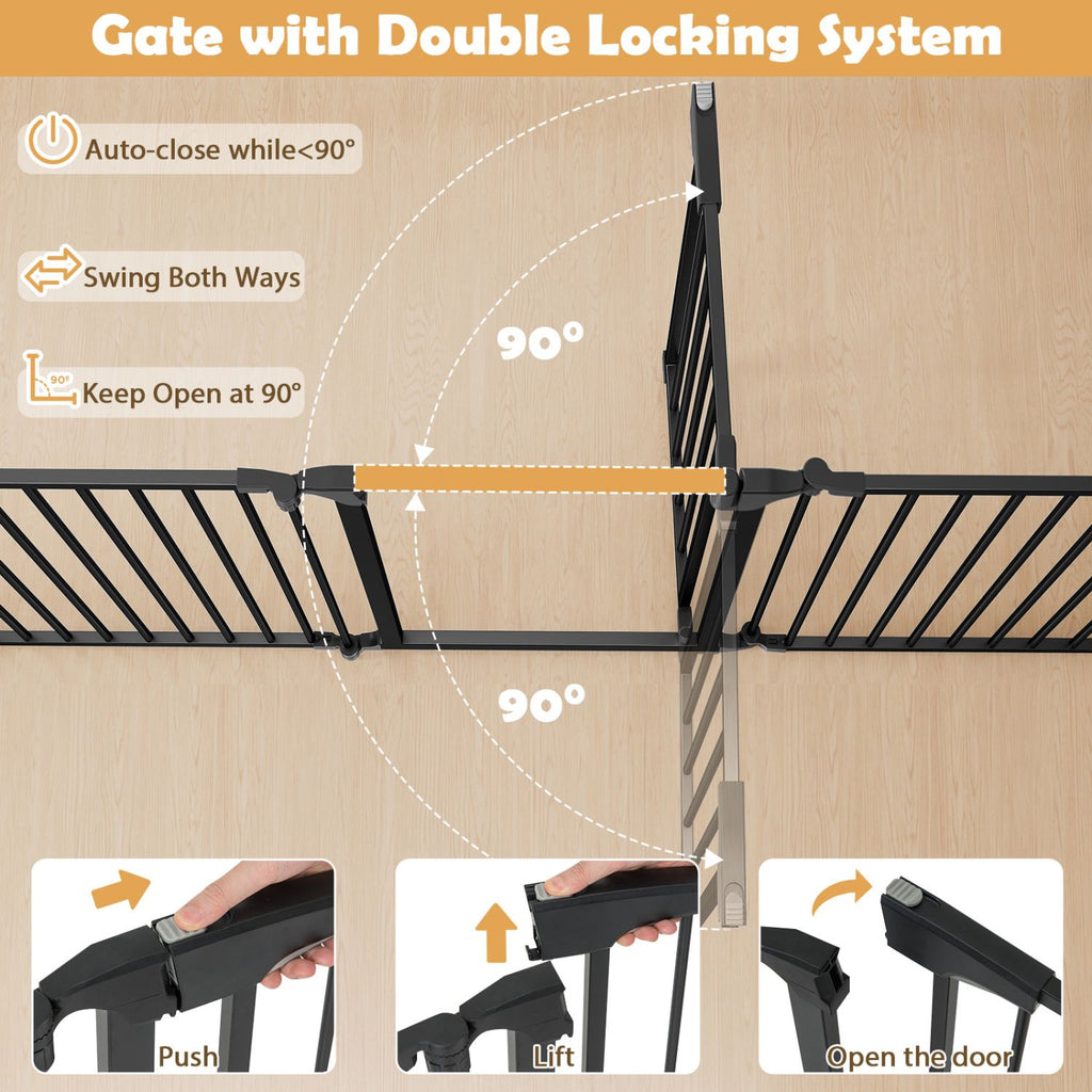 8-Panel Extra Wide Baby Gate: Auto-Close Door & Expandable Design for Pets & Kids