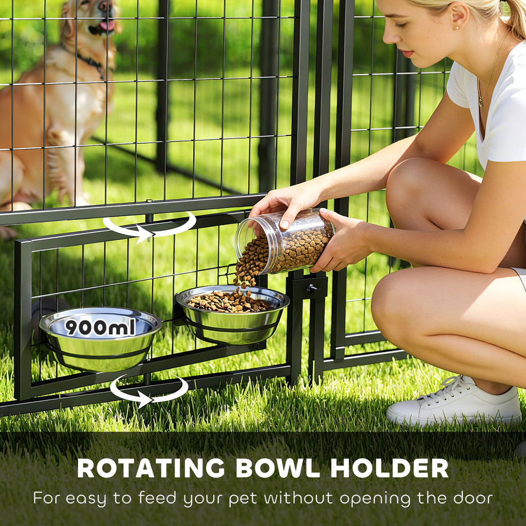 Spacious Outdoor Dog Kennel with UV-Protective Roof and Rotating Bowls