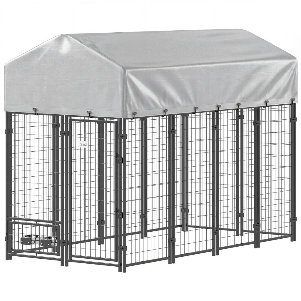 Spacious Outdoor Dog Kennel with UV-Protective Roof and Rotating Bowls