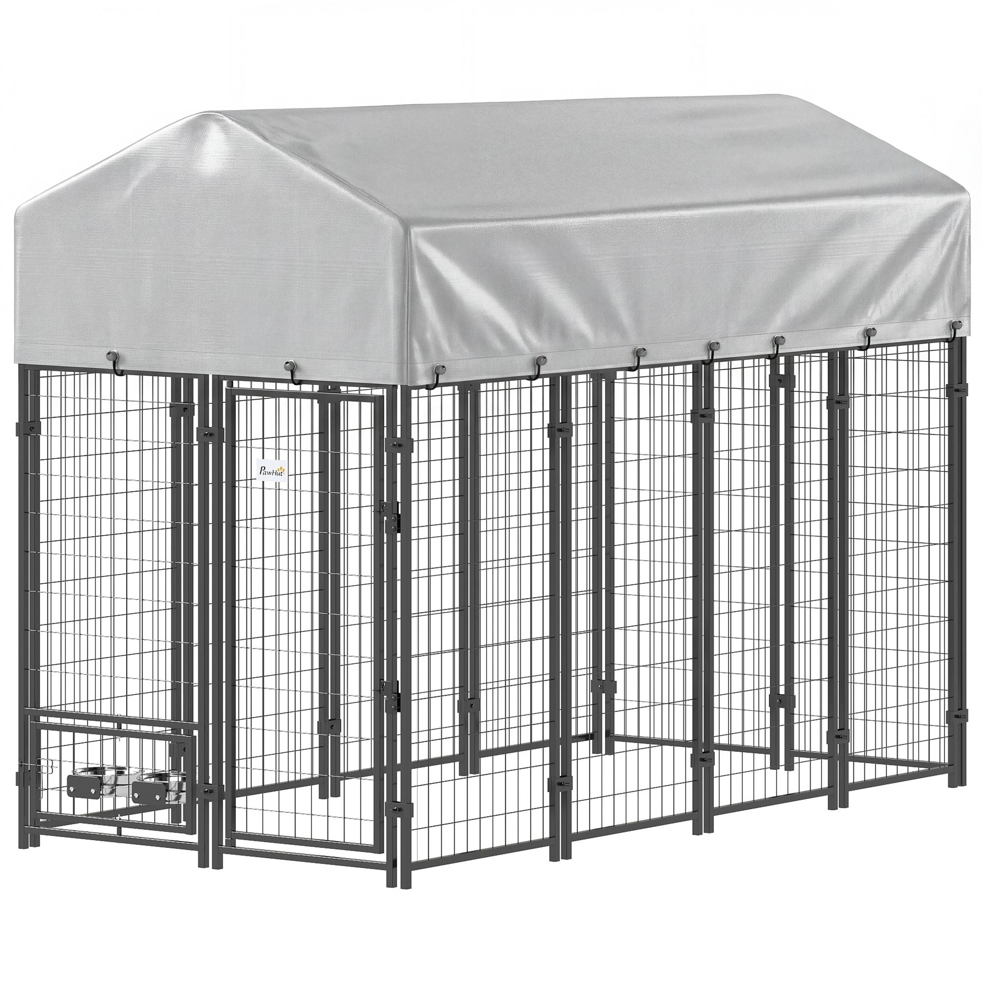 Spacious Outdoor Dog Kennel with UV-Protective Roof and Rotating Bowls