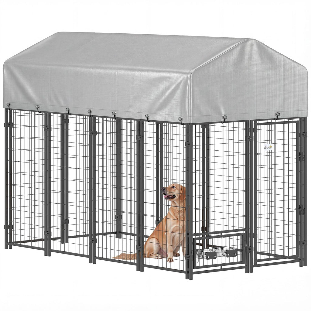 Spacious Outdoor Dog Kennel with UV-Protective Roof and Rotating Bowls