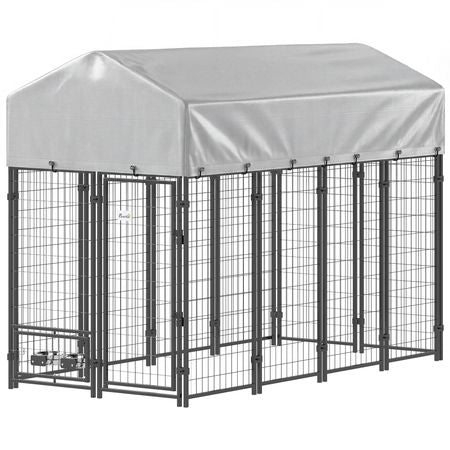 Spacious Outdoor Dog Kennel with UV-Protective Roof and Rotating Bowls