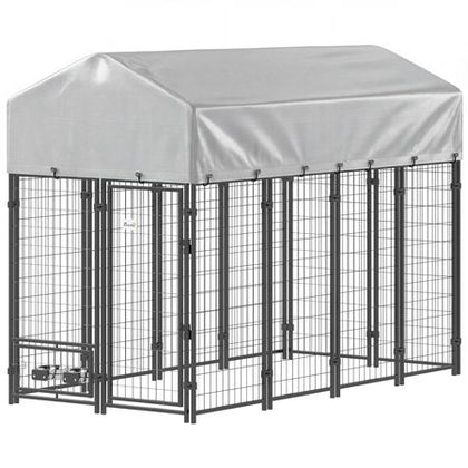 Spacious Outdoor Dog Kennel with UV-Protective Roof and Rotating Bowls