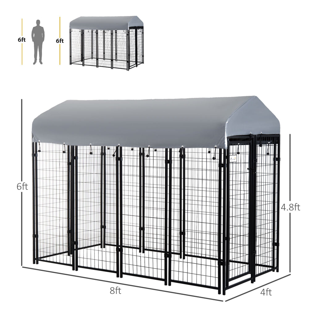 8' x 4' x 6' Outdoor Dog Playpen, Kennel with Lockable Door and Water-Resistant Canopy, for Medium/L