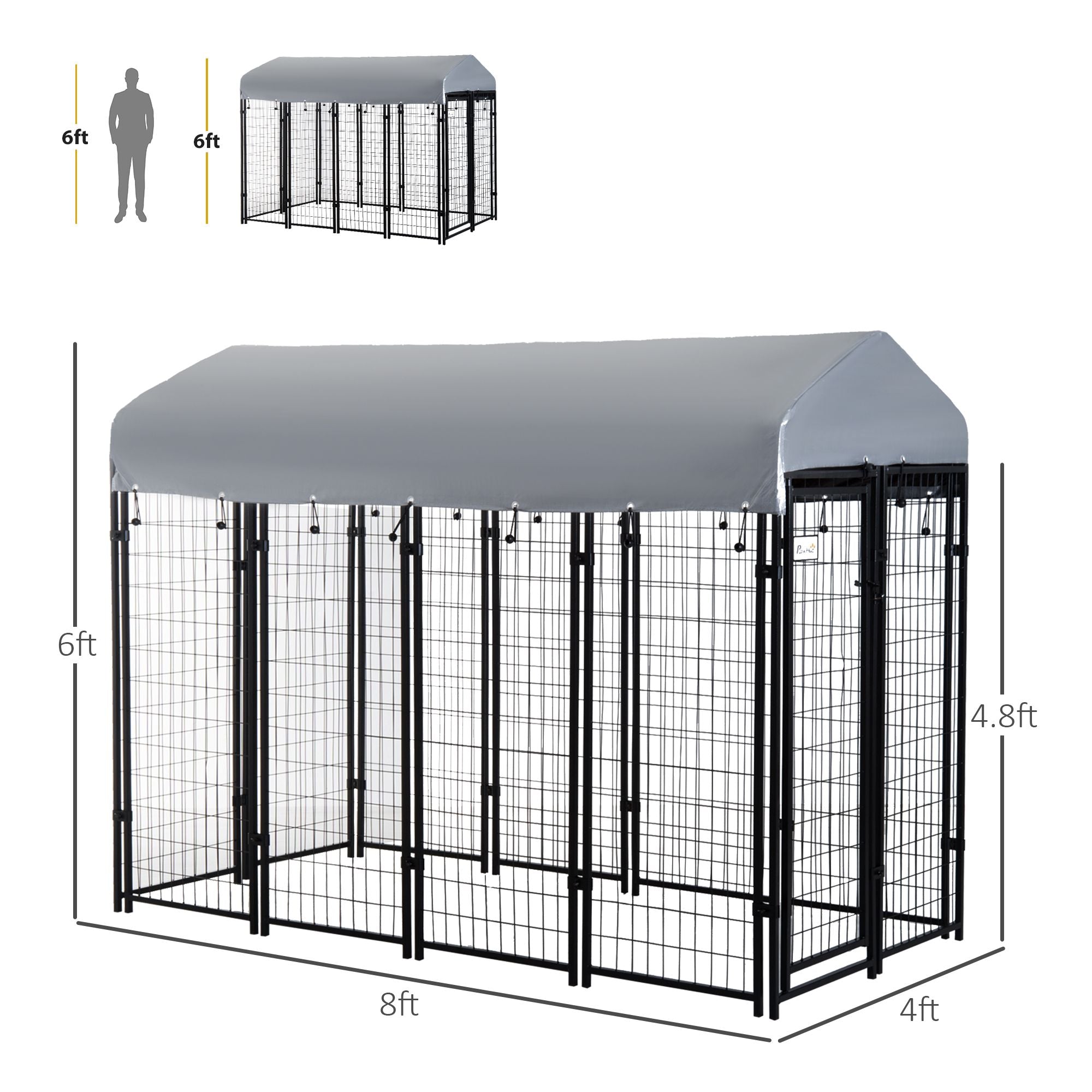 8' x 4' x 6' Outdoor Dog Playpen, Kennel with Lockable Door and Water-Resistant Canopy, for Medium/L