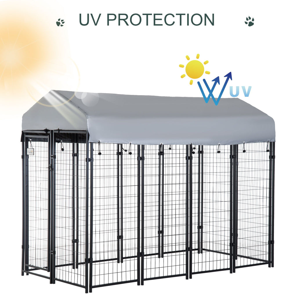 8' x 4' x 6' Outdoor Dog Playpen, Kennel with Lockable Door and Water-Resistant Canopy, for Medium/L