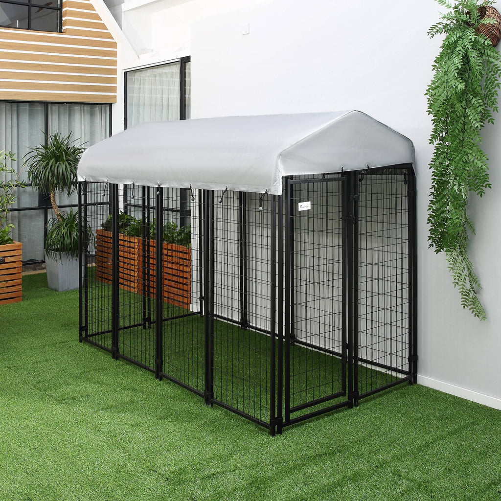 8' x 4' x 6' Outdoor Dog Playpen, Kennel with Lockable Door and Water-Resistant Canopy, for Medium/L